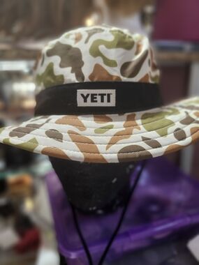 YETI Camo Bucket Hat in Green, Brown, Tan, and White